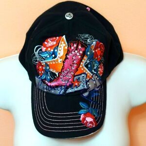 Jolly Rogers Cowgirl embroidered embellished black hat